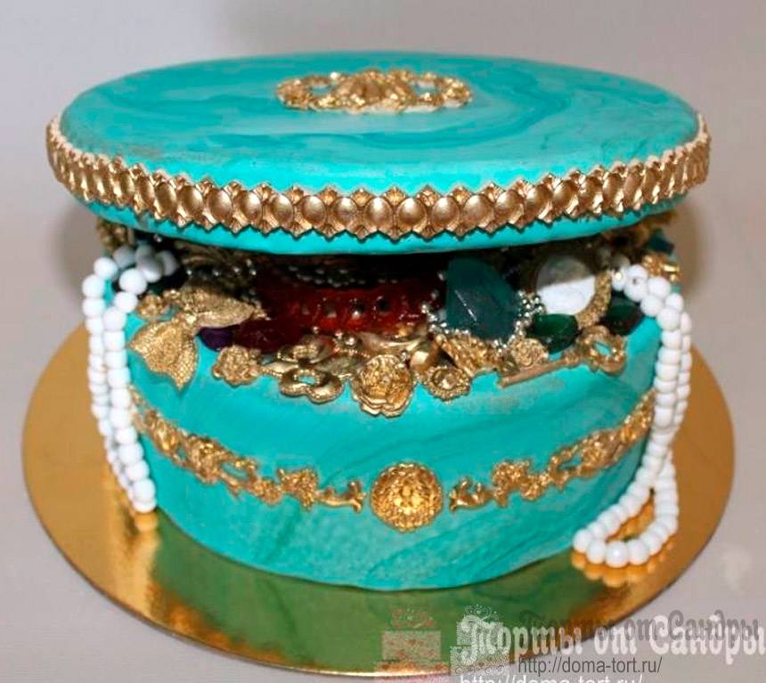 Торт - Круглая малахитовая шкатулка с золотом и драгоценностями