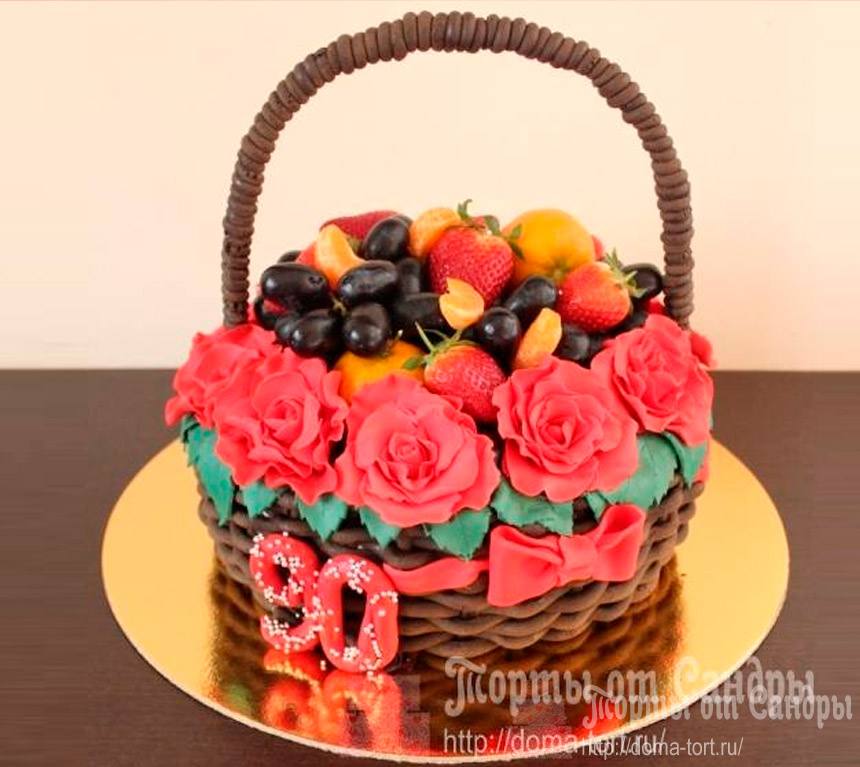 Торт - Корзина с цветами и ягодами