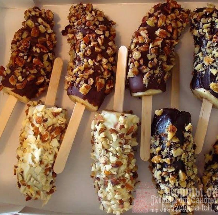 ФОТО-ОБРАЗЕЦ Пирожные - Бананы на палочке, в шоколаде с орехами