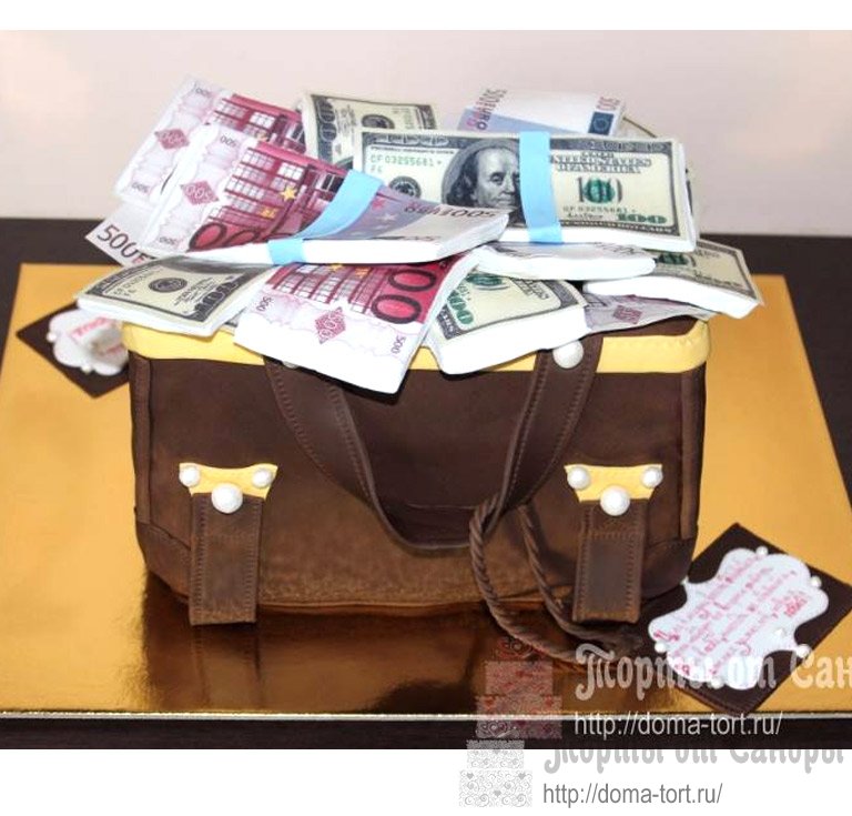 Торт - Женская сумочка набитая пачками денег и украшенная сахарным жемчугом